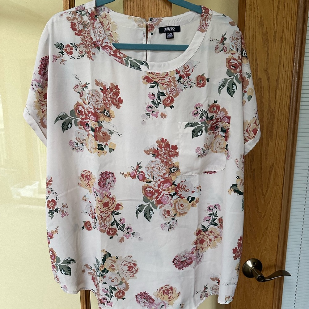 Buffalo David Bitton Floral Blouse - Cream and Pink